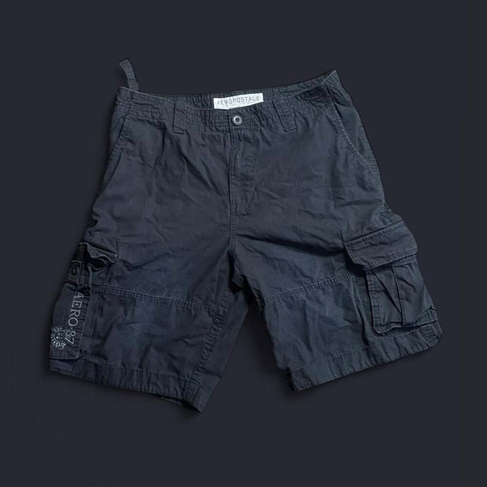 Vintage Aeropostale Faded Black Cargo Shorts Size 34 Y2K Skate Grunge Utility
